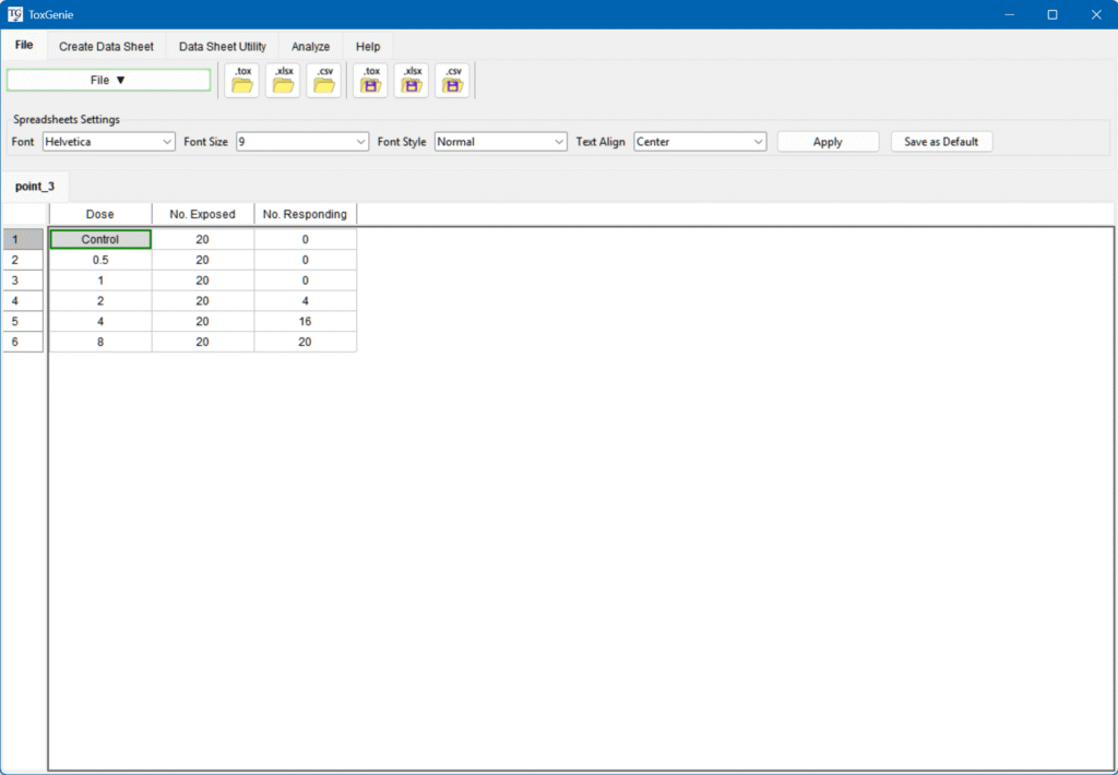 Spreadsheet for LC50, EC50, and LD50 estimation